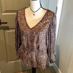 1 STATE Leopard Peplum top L